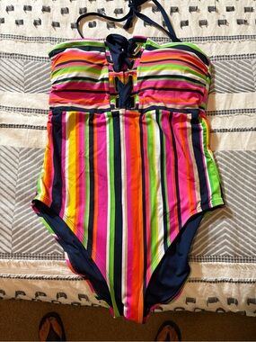 Trina Turk Navy One-Piece with Neon Trim 12